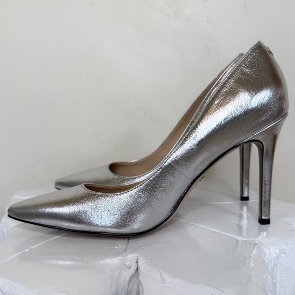 Sam Edelman Genuine Leather Metallic Silver High Heel Pump Style Hazel - Picture 9 of 17